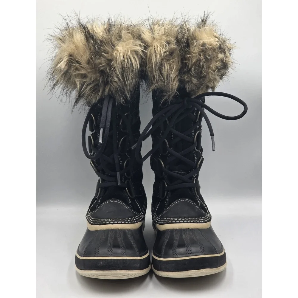 SOREL Joan of Arctic Boots‎ Womens 8 Black Waterproof Fur Winter Snow NL1540